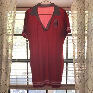 Red/white striped dress.